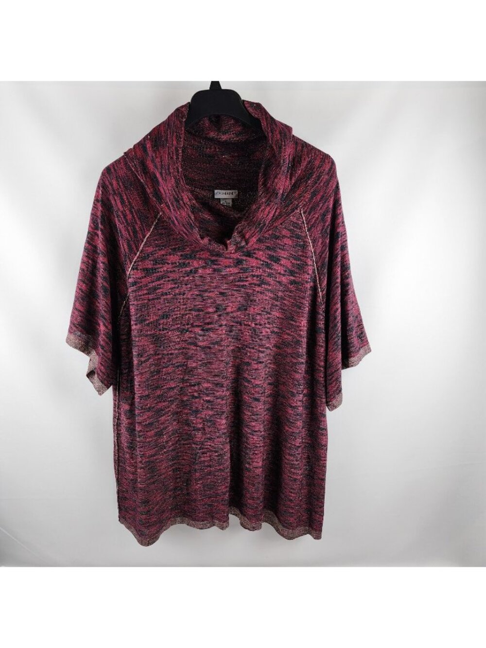 Catherines Tunic Cowl Neck Long Sleeve Black Burgundy Plus Size 2X 22/24W NWT